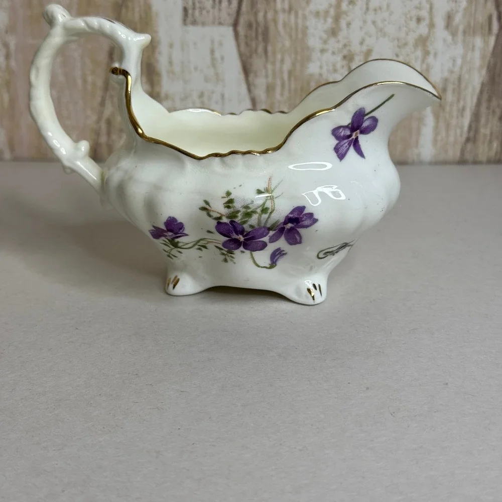 Hammersley & Co Bone China Victorian Violets Creamer Pitcher Gold Trim England